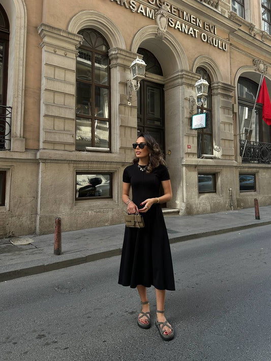 Modal Kumaş Kısa Kollu Midi Elbise
